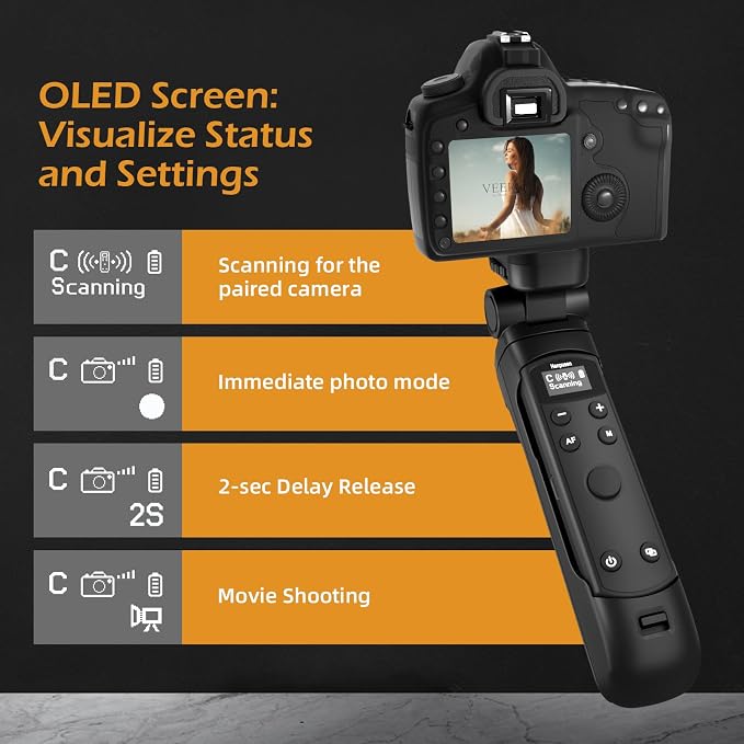 for Canon Tripod Wireless Shooting Grip with Shutter Release - Mini-Tripod with Rechargeable Remote Control for G7 X III/R50/R8/R5/R10/G5 X II/R100/M6 II/M200/M50/R50 V/6D II/V10/V1/SL2, for Vlogging - Image 7