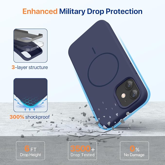 Miracase Magnetic for iPhone 12 Case/iPhone 12 Pro Case, Dark Blue | Compatible with MagSafe, Anti-Scratch Microfiber Lining, Premium Silicone Shockproof Drop Protection Phone Case for 12/12 Pro - Image 5