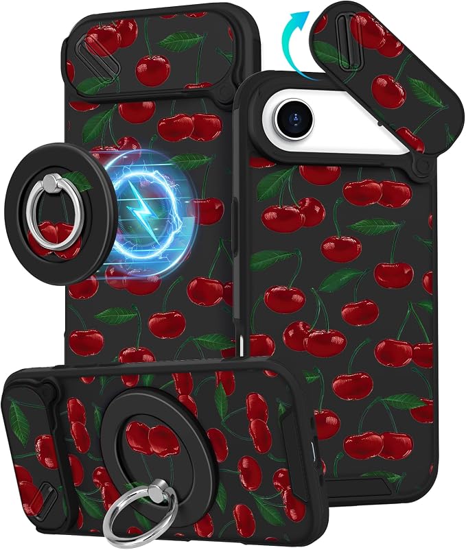 Buleens for iPhone 17 Air Case 6.5 Inch - with Ring Stand & Camera Cover Aesthetic Cute Designed for Women Girls Girly Pretty Kawaii Cherry Phone Case for iPhone 17 Air Compatible with Magsafe by Buleens
