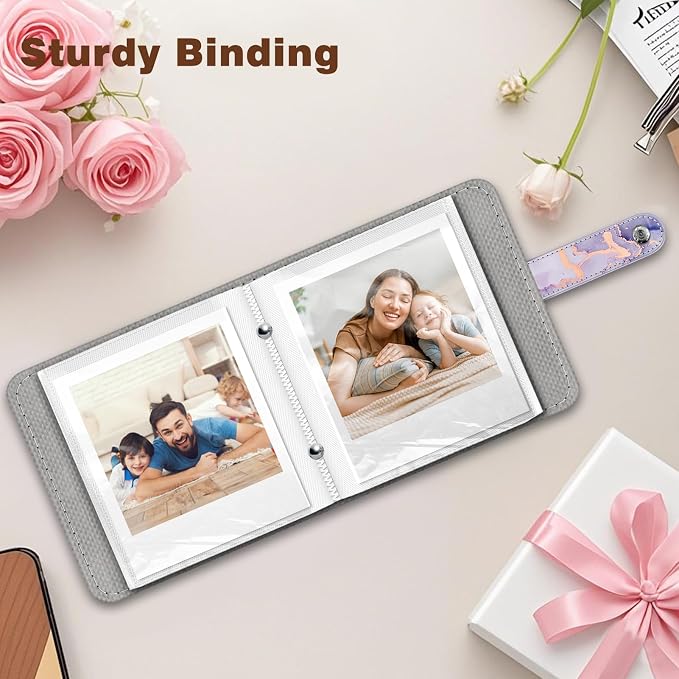 Fintie Small Photo Album Book for 3.5x4.25" Polaroid Films - 52 Pockets | For Polaoird I-Type/600/Sx-70 Films, Fujifilm Instax Wide Pictures Albums Book, Boys & Girls Memory Keepsakes, Lilac Marble - Image 6