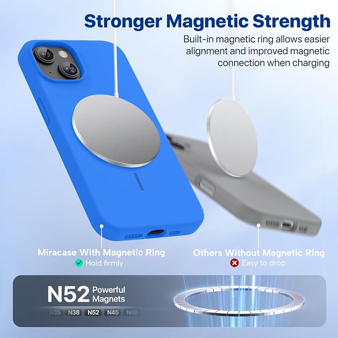 Miracase Silicone & Magnetic for iPhone 13 Case, Mediterranean Blue | Compatible with MagSafe, Soft Microfiber Lining, Premium Silicone Cover Shockproof Drop Protection Phone Case for 13 - Image 4