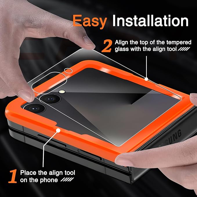 Milomdoi Screen Protector for Samsung Galaxy Z Flip 8/Z Flip 7 | 3 Pack Inside TPU Film + 3 Pack Back 9H Tempered Glass + 3 Pack Camera Lens Protector, Easy Installation, No Bubbles - Image 4