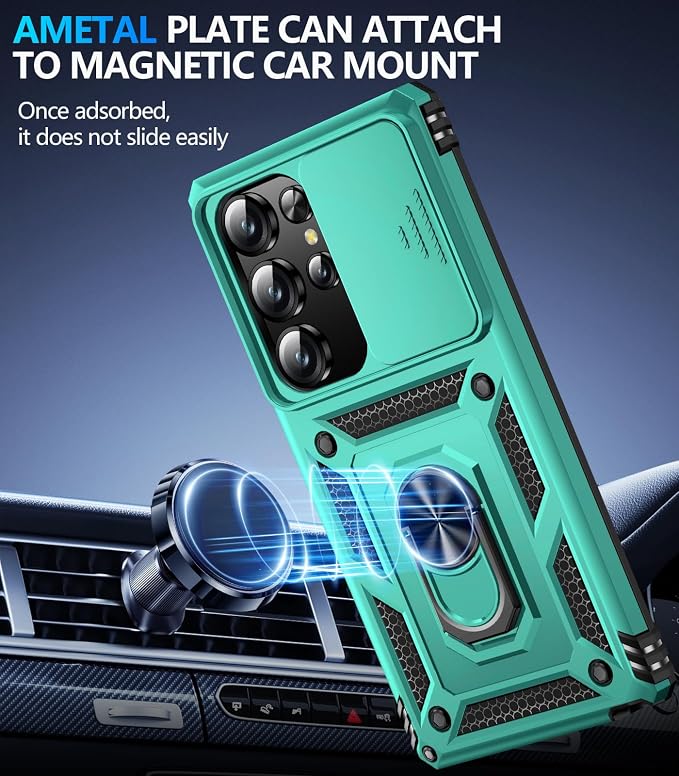 Taisairu for Samsung Galaxy S26 Ultra Case with Screen Protector & Slide Camera Lens Cover, Built-in Magnetic Ring Stand Shockproof Protective Phone Case for Samsung S26 Ultra Case (Mint Green) - Image 5