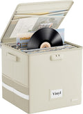 DocSafe Fireproof Vinyl Record Storage Box with Lock, Beige, 13"x13"x13" | Record Organizer for 100+ Single Records(12-inch),Collapsible,with Lid&Handles,Valuable Album Collection,Home&Travel Safe by DocSafe