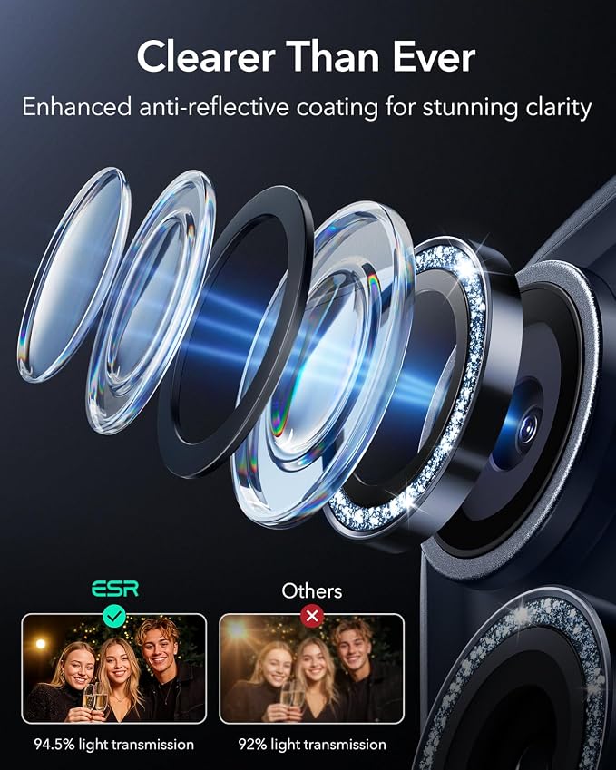 ESR for iPhone 17 Pro Max/17 Pro Camera Lens Protector, 1 Pack,Glitter Blue | Individual Camera Cover, 9H Tempered Glass, Original Camera Clarity, for iPhone 17/16/15/14 Pro Max/Pro - Image 5