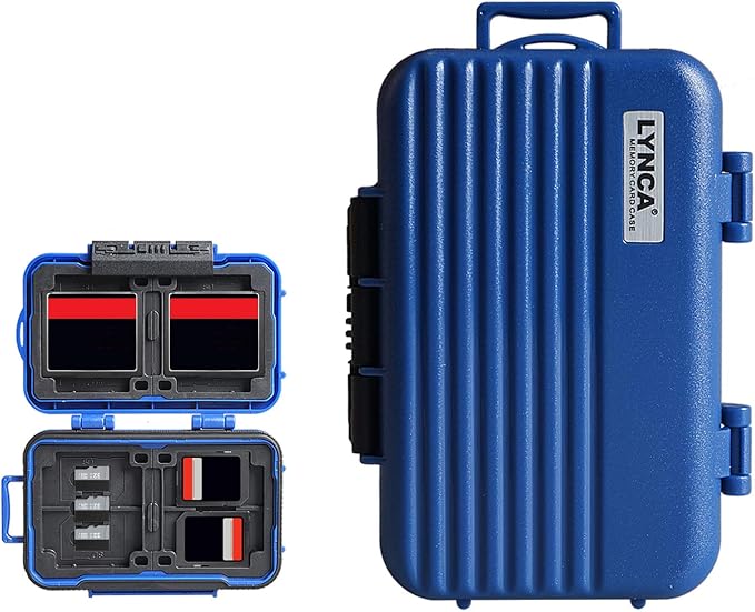 LYNCA 24 Slots Camera Memory Card Case Holder Water-Resistant Anti-Shock SD Card Case Holder Wallet for 8 SD Cards 4 CF Cards 12 Micro SD/TF Cards Storage Box, Compact Memory Cards Wallet (Blue) by LYNCA