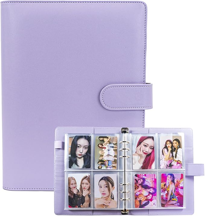 A5 Kpop Photocard Binder with 30 Pack 4-Pocket Card Pages, 6 Ring A5 Binder Card Collector Album with 240 Card Slots,PU Leather Binder Cover with Magnetic Buckle Closure for Organizing Trading Card by WITHYU