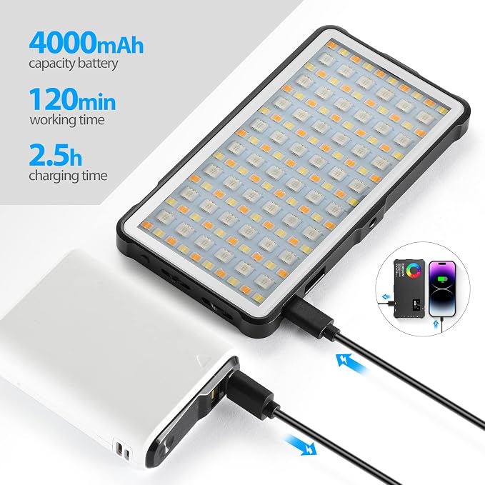 ENEGON RGB Video Light, Built-in 4000mAh Rechargeable Battery LED Camera Light Full Color 24 Common Light Effects, CRI≥95 2500-9000K LED Video Light Panel with Power Bank Function. - Image 5