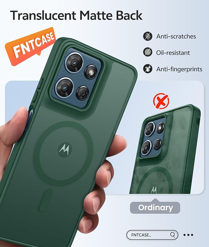 FNTCASE for Moto G Play 2026 / G 2026 / G 2025 Phone Case, Screen Protector | Translucent Matte Magnetic Back, 14FT Military Grade Drop Protection, Shockproof Protective Phone Cover, Green - Image 6