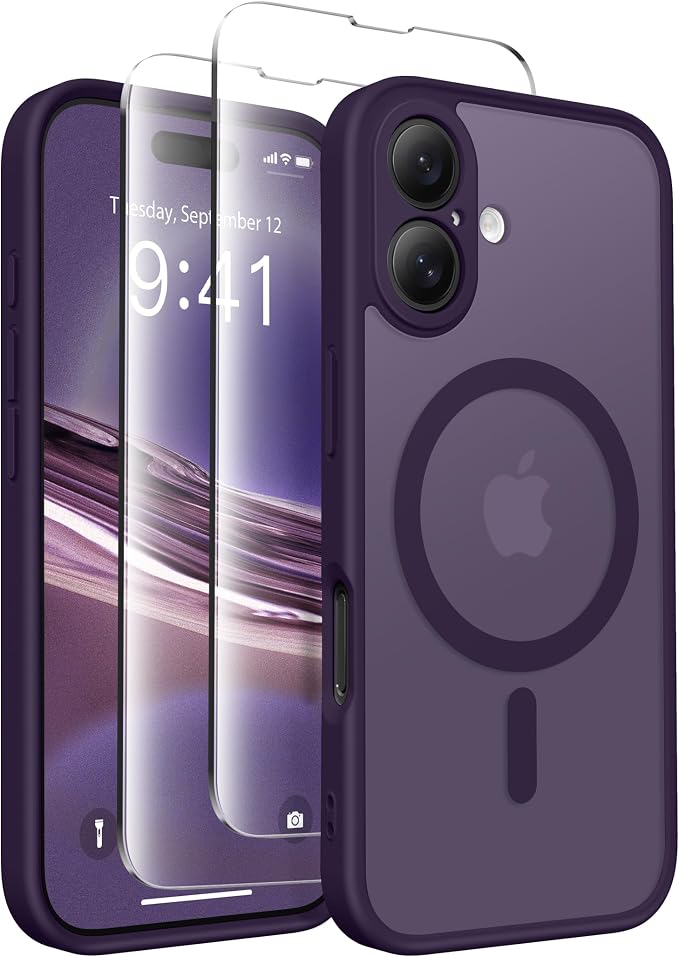 CAPRARO for iPhone 16 Case, Compatible with MagSafe | Upgraded [Full Camera Protection] Protective Translucent Matte Women Girl Magnetic Phone Case Cover, Deep Purple by CAPRARO
