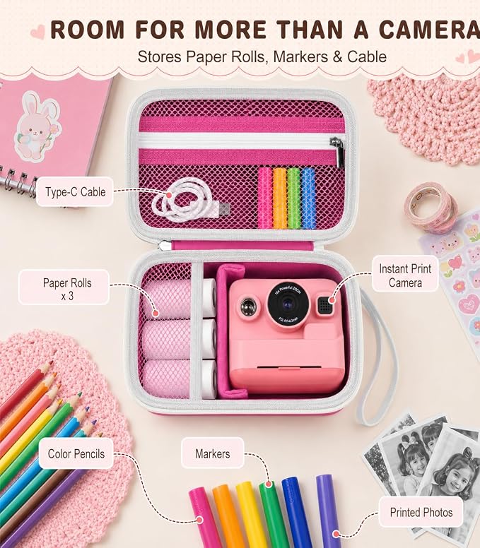 Kids Instant Print Camera Case for DYLANTO for ESOXOFFORE Cameras | Portable Digital Camera Case Organizer for ETIKEZ for YTETCN for DUDUDRAGON with Pocket for Accessories (Box Only)- - Image 4