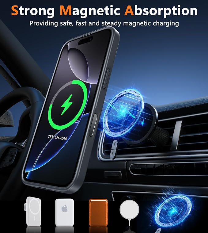 FNTCASE for iPhone 16 Pro Case, Fit for Magsafe, Translucent Matte Back | Magnetic Phone Cases, 14FT Military Grade Drop Protection, Slim Shockproof Protective Cover, Black - Image 6