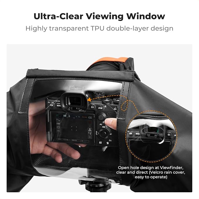 K&F CONCEPT Camera Rain Cover, Waterproof Camera Cover for Nikon Canon Sony | Anti-Fog Window, Waterproof Zipper, Secure & Non-Slip Hold, DSLR/Mirrorless & Lenses Compatible, Raincoat Design, BR01 - Image 3