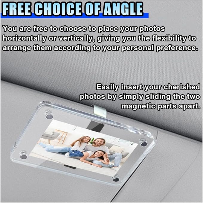 Car Sun Visor Photo Holder, Magnetic Car Visor Decoration Picture Frame, Universal Car Personalized Photo Clip, Car Accessories Present for Display Your Photographs (Large Clear) - Image 6