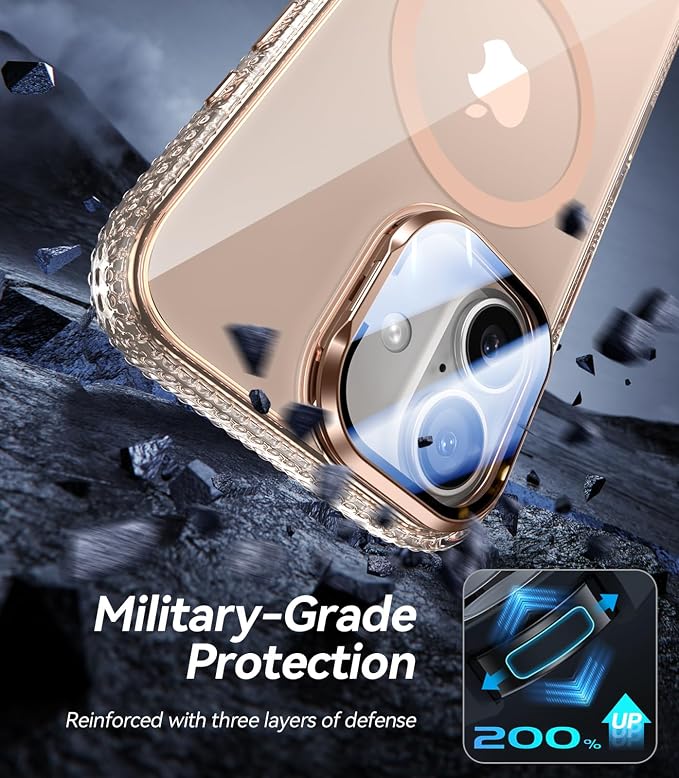 VOFATA [Upgraded Full Camera Protection] for iPhone 17 Case with Camera Cover Stand [Fit for MagSafe][10FT Mil-Grade Protection] Transparent Magnetic iPhone 17 Phone Case, Clear Gold - Image 7