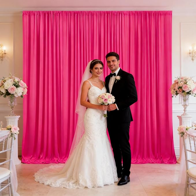 10ft x 10ft Fuchsia Backdrop Curtains for Parties, Polyester Fabric Backdrop Drapes with Rod Pockets for Weddings, Birthday, Halloween, Photography, Christmas Party Background Curtain, 2 Panels - Image 6