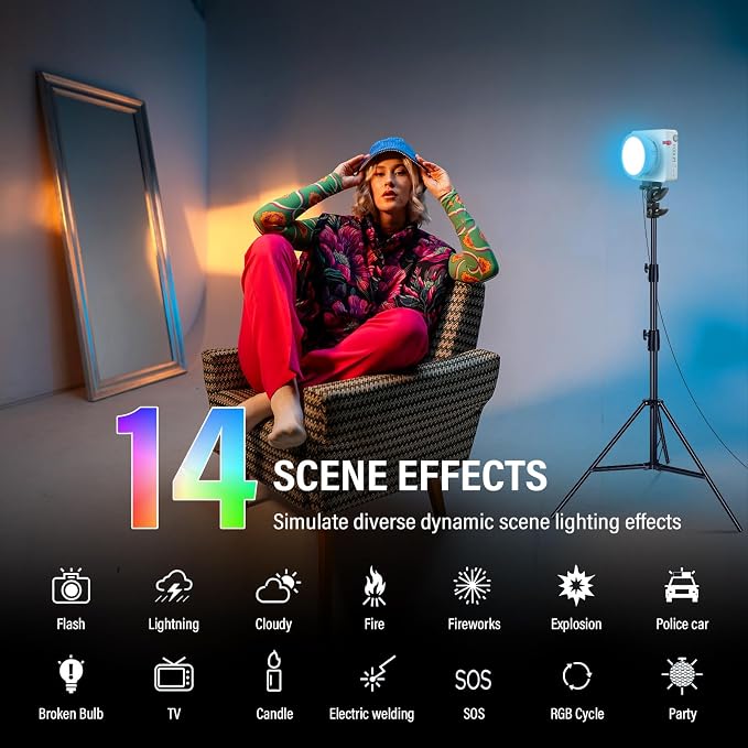 Godox ML100R RGB COB LED Video Light Portable 110W Full-Color | 1800K-10000K CRI 97+/TLCI 98+ 14 FX Effects Support APP Control for Studio/Live Streaming/Outdoor - Image 3