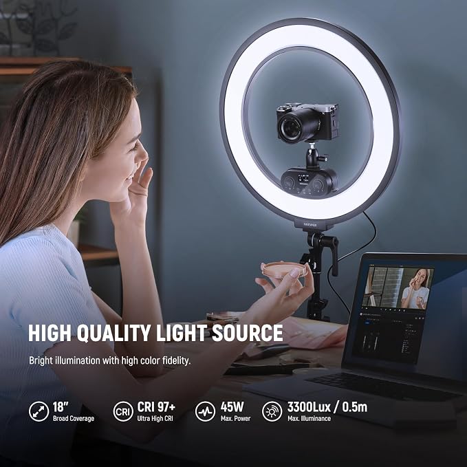 NEEWER 18 Inch Edge Lit Ring Light with Tripod Stand Phone Holder Compatible with iPhone for Video Recording Selfie Makeup Studio Streaming, 45W 2900-7000K APP 2.4G Control Ringlight Lighting, RL45B | Compatible with iPhone, Video Recording Selfie Make... - Image 3