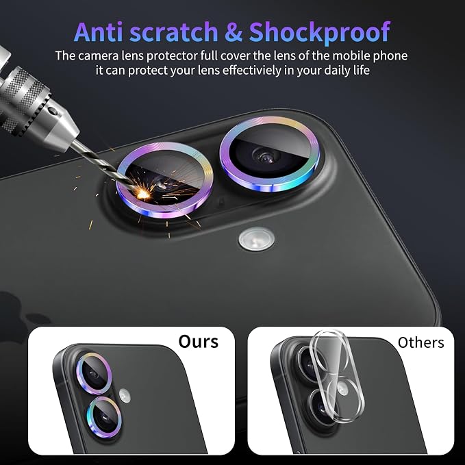 Camera Lens Protector for iPhone 16 / iPhone 16 Plus,1 Pack | Tempered Metal Glass Camera Cover, HD Clear Anti-Scratch Lens Screen Protector Film,Case Friendly,Colorful Titanium - Image 4
