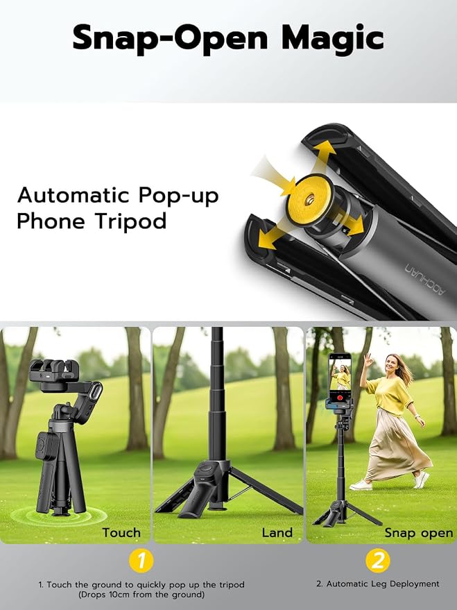 AOCHUAN AI Tracking Gimbal Stabilizer for iPhone w/Wirless Remote-M3Promini | 360° Rotation for iPhone/Andriod Sefie Stick, One-Touch Open Tripod, RGB Fill Light, 4 in 1 Phone Gimbal for Vlogging, Travl - Image 3