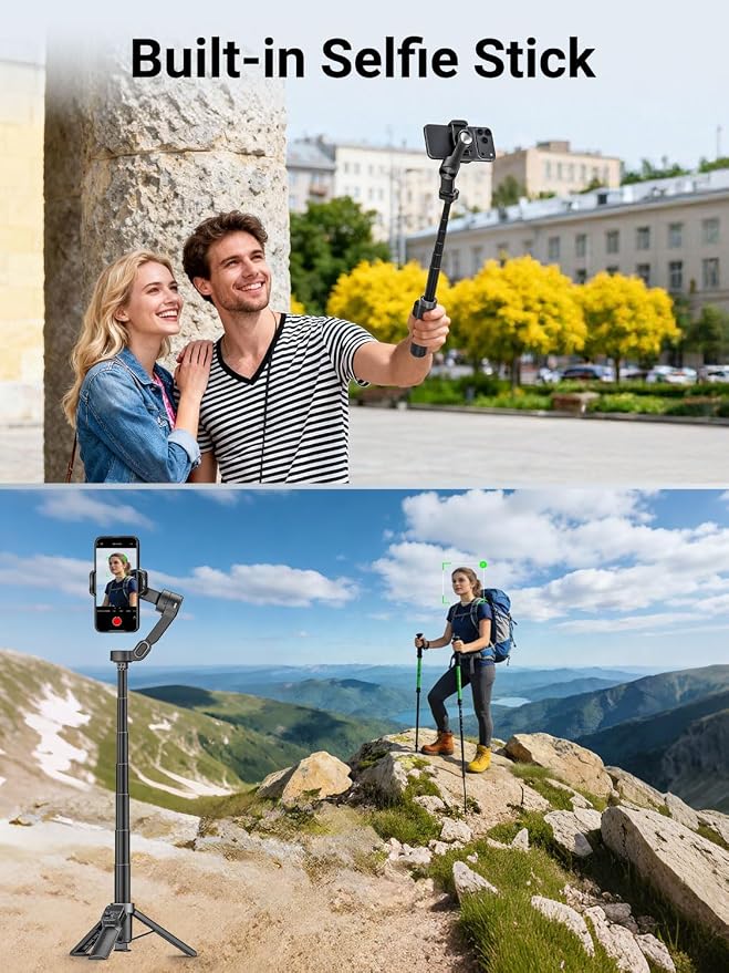 AOCHUAN Smart X3 360° Pan Rotation Gimbal Stabilizer for iPhone w/Remote | 20" Extension Rod & One-Touch Open Tripod, Phone Gimbal w/Magnetic Remote for Vlogging, Travel, Face/Object Tracking in APP - Image 6