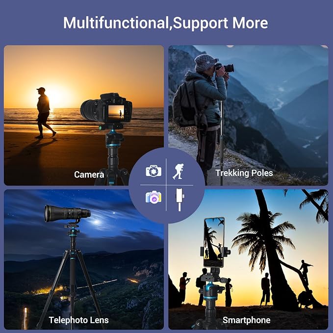 Camera Tripod, 68" / 174cm Lightweight Travel Monopod with 360°Ball Head Payload 15 lbs, Adjustable Height from 17" to 68" Professional Stand for DSLR Camera Shooting - Image 7