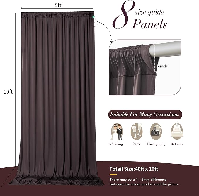 40 ft x 10 ft Wrinkle Free Brown Backdrop Curtain for Parties, Wedding Brown Photo Backdrop Drapes, Fabric 8 Panels 5ft x 10ft for Baby Shower Photoshoot Engagement Birthday Photography Background - Image 5
