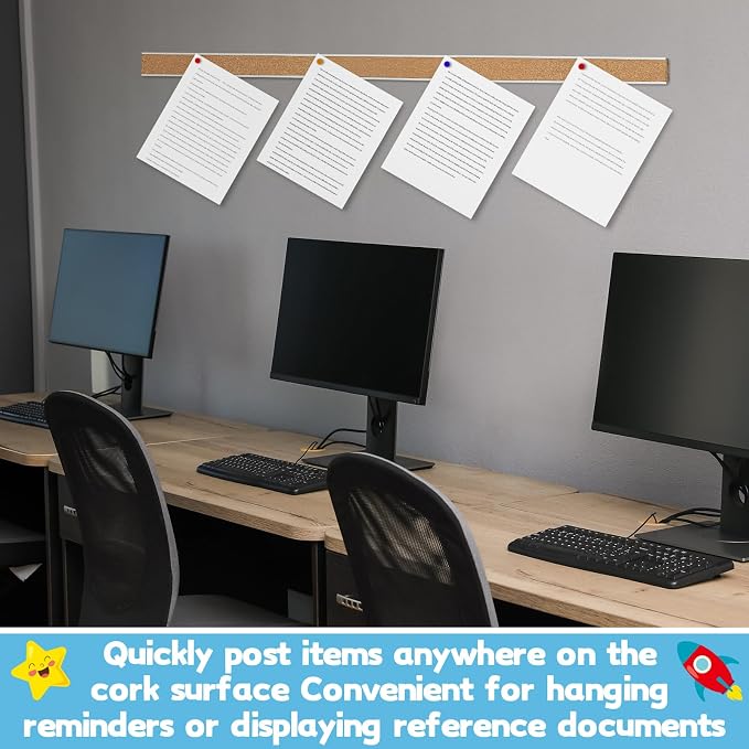 Threehoney 5 Pcs Cork Strips 72"x2" Bulletin Bar Strip, Aluminum Wall Trim | Brown Cork Boards with Accessories, Notes Photos Memos Display, for Wall Organization Classroom Office Home - Image 5