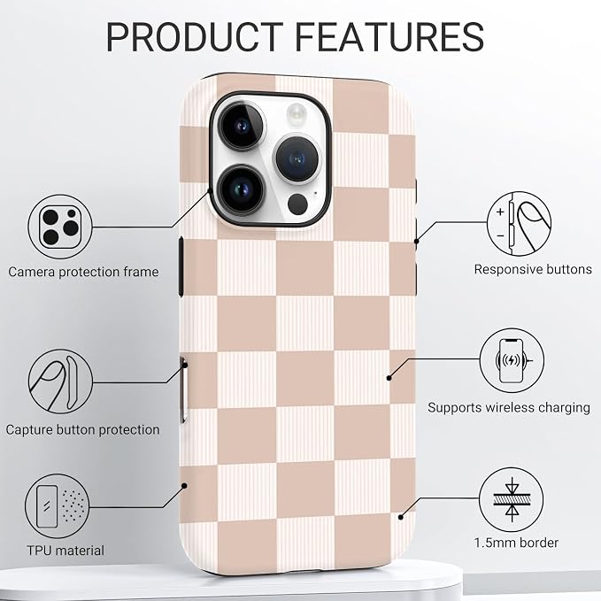 TPU Phone Case for iPhone 16 Pro Max, MagSafe Wireless Charging Compatible, Shockproof Slim Fit Protective Cover with Anti-Yellowing & Raised Camera Protection (Plaid 2, iPhone 16 Pro Max) - Image 4