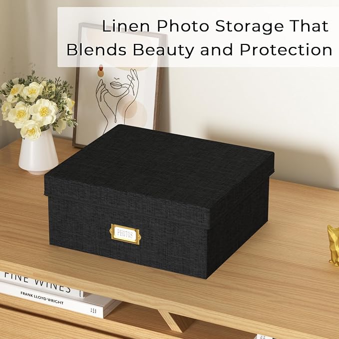 Decorative Photo Storage Box, Linen Photo Box Holds 1700 4x6 Pictures Black | Photo Storage Containers with 8 Dividers, Memory Keepsake Organizer for Photos, Scrapbook Supplies, Cards, Stamps,Archive Box - Image 6