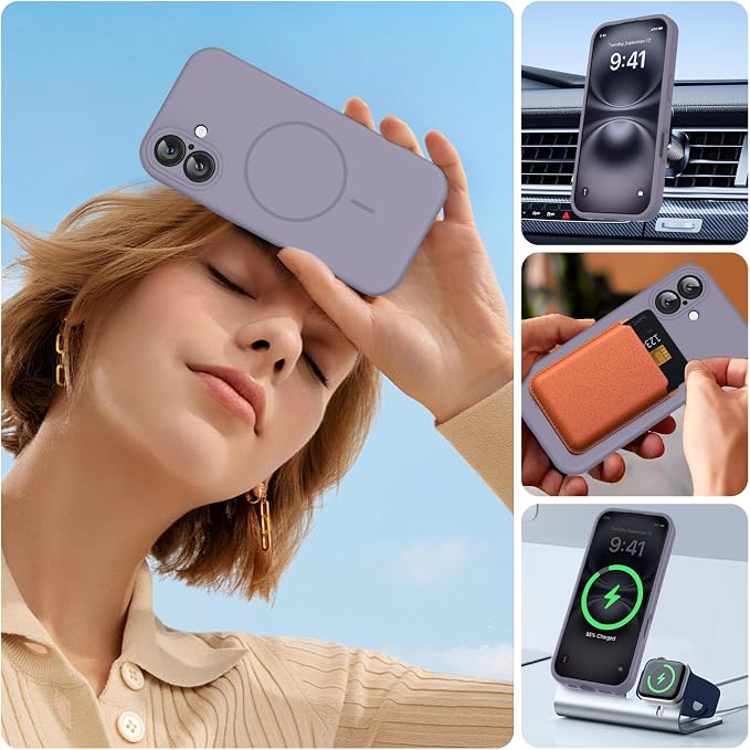 miracase Magnetic for iPhone 16 Plus Case, [Soft Anti-Scratch Microfiber Lining], Compatible with MagSafe, Liquid Silicone Shockproof Drop Protection Phone Case for 16 Plus,Lavender Gray - Image 5