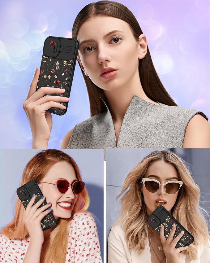 for iPhone 17 Case - Women Cute Phone Cover Girly Pretty Fancy Unique Aesthetic Design Slide Camera Cover Protective Case for Apple for iPhone 17, Flowers Floral - Image 6