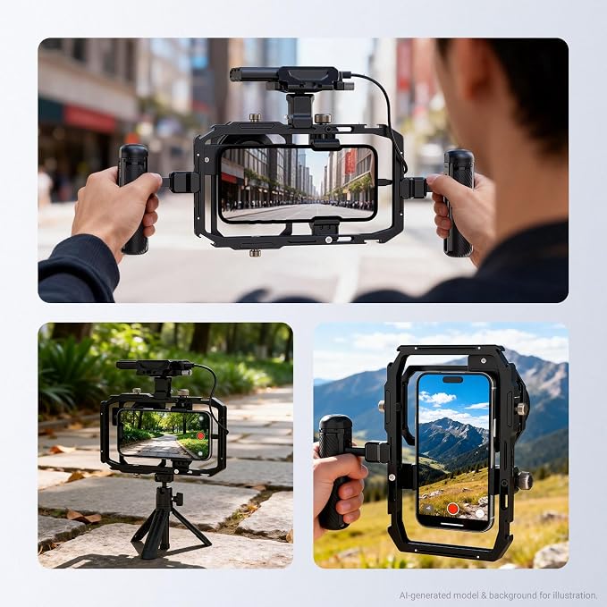 NEEWER Universal Phone Cage Video Rig Stabilizer with 17mm to 37mm & 67mm Lens Filter Adapter Ring Accessories Compatible with iPhone Android Samsung for Video Recording Streaming Photography, PA058 - Image 7
