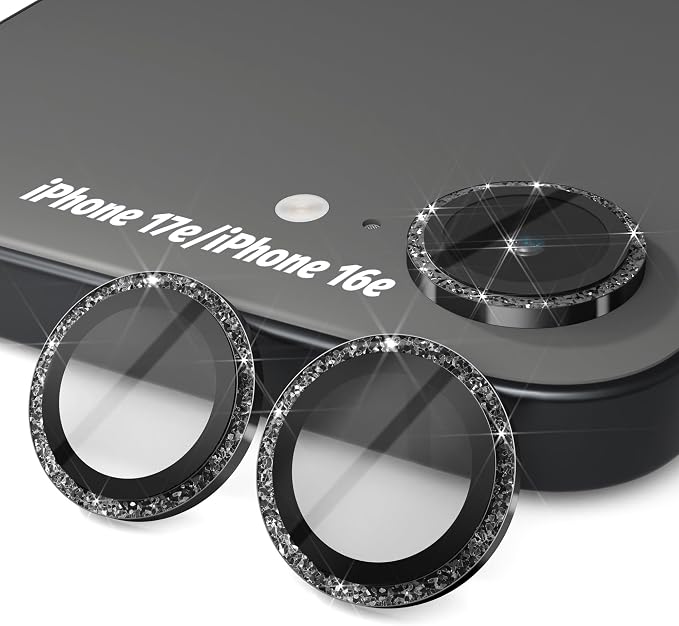 (3 Pack) Orzero Camera Lens Protector for iPhone 17e / iPhone 16e, [EZ Install] [Case-Friendly] 9H Tempered Glass Bling Lens Cover Accessories, Military-Grade Shockproof, HD Clarity Anti-Glare - Glitter Black by JumpIntoOrzeroLet%E2%80%99sExploreLikeNeverBefore
