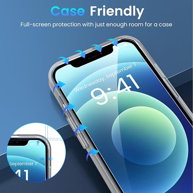 Fotbor for [3+3 Pack] iPhone 12 Screen Protector with Camera Lens Protector, 9H Shatterproof Tempered Glass Film with Easy Installation Frame, HD Clear Sensitive Full Coverage 6.1 Inch - Image 7
