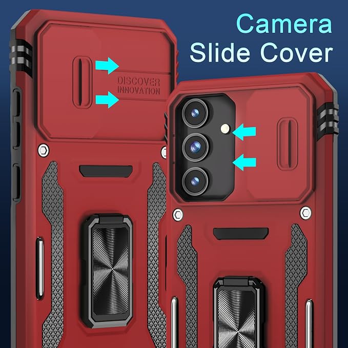 DEERLAMN Case for Samsung Galaxy S24 6.2-Inch with Slide Camera Cover+Screen Protector(1 Pack), Rotated Ring Kickstand Military Grade Shockproof Protective Cover-Red - Image 3