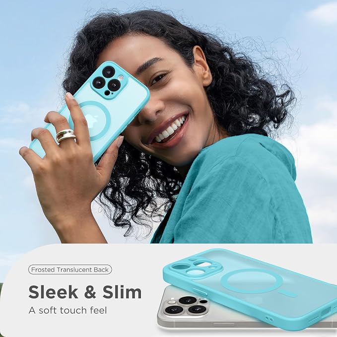 CAPRARO for iPhone 13 Pro Max Case, Compatible with MagSafe | Upgraded [Full Camera Protection] Shockproof Protective Slim Translucent Matte Magnetic Phone Case 6.7'', Turquoise Blue - Image 7
