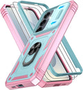 Gritup Fit for Samsung Galaxy S25 Plus Phone Case with Slide Camera Cover | 2 Pack Screen Protector, Build in 360° Rotating Ring Kickstand, Military Grade Shockproof Protective Phone Case, Green+Pink by Gritup