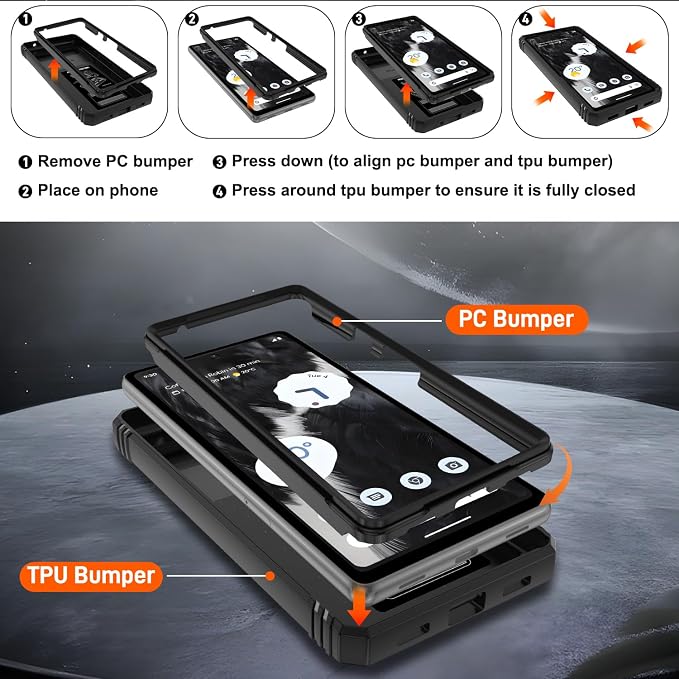 for Google Pixel 7A Case with Slide Camera Cover & Screen Protector*2, Pixel 7A Case Build in 360° Rotating Ring Kickstand, Military Grade Protective Case for Google Pixel 7A Phone Case, Black - Image 4
