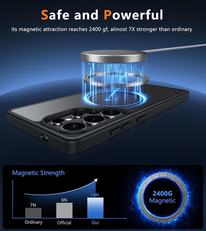 FNTCASE for Samsung Galaxy S25-Ultra Case: Magnetic Translucent Black Cover | Fit for MagSafe, Slim Matte Shockproof Protective Cases, Full Camera Protection, 14FT Military Grade Drop Tested - Image 4