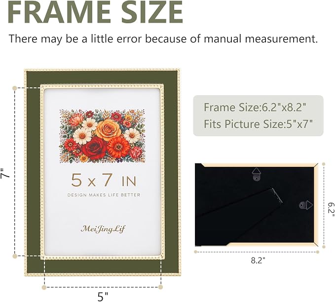 Premium Metal Picture Frame 5x7 Inches with Velvet Back Cover - Elegant and Durable Photo Frame for Displaying Cherished Memories, Perfect as Desk Decor, Home Office Accessory,Green picture frame - Image 3