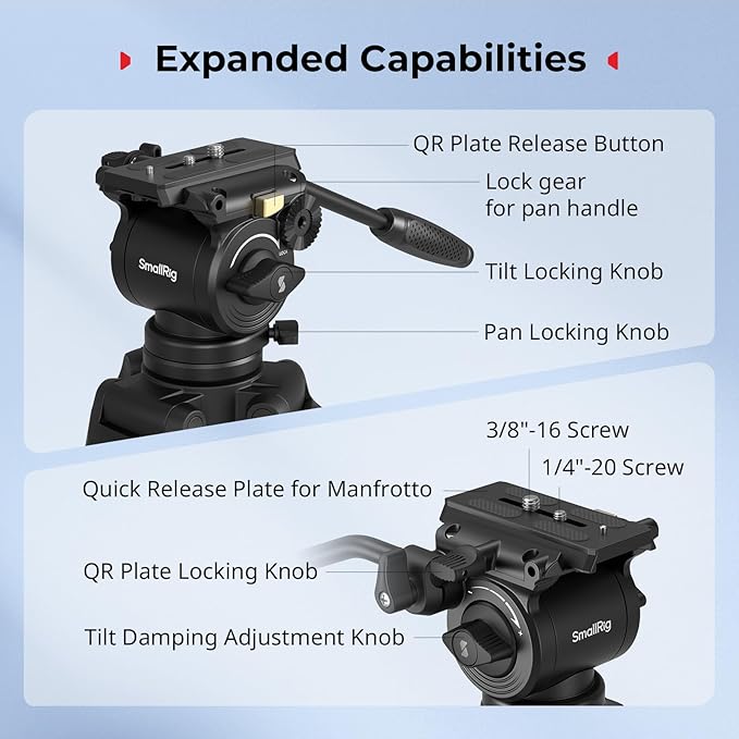 SMALLRIG 73''/185cm Carbon Fiber Heavy Duty Video Tripod, Max Load 10kg (22lbs), Fluid Head with +85° to -78 Tilt Range, Compact Camera Tripod Weight 2.7kg(6lbs), Folded Height 87cm, AD-14 - Image 7