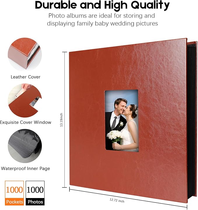 Veicevol Extra Large Photo Album 4x6 Pictures Holds 1000 Photos, Brown | PU Leather Hardcover, Horizontal and Vertical Photos, Removable Black Acid-Free Pages, Family Wedding & Everyday Photos - Image 6