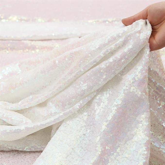 Poise3EHome White Iridescent Sequin Backdrop,8FT x 10FT Sequin Photography Backdrop Curtain for Party Decoration - Image 6