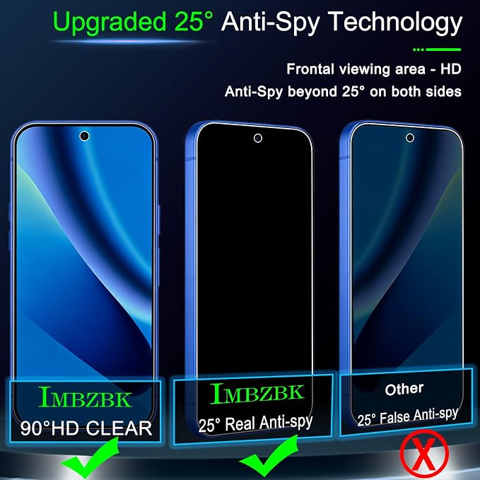 IMBZBK Privacy Screen Protector for Google Pixel 10a, 3+3 Pack | 25° Anti Spy, 9H+ Tempered Glass, Military Grade Shatterproof, Auto-Dust Removal, Case Friendly, with Camera Lens Protector - Image 2