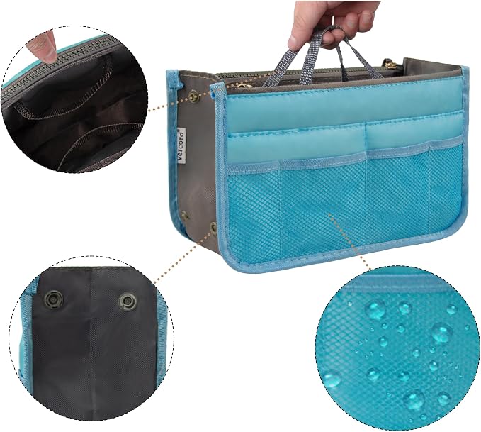 Vercord Purse Organizer Insert for Handbags Bag Organizers Inside Tote Pocketbook Women Nurse Nylon 13 Pockets Blue Small - Image 6