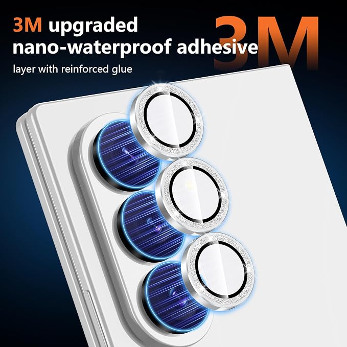 for Samsung Galaxy Z Fold 8 Ultra Camera Lens Protector, Individual Metal Ring Tempered Glass Lens Cover, [Strong Adsorption] Scratch Resistant Ultra-Thin HD Clear Lens Cover, 1 Set-Silvery Sparkly - Image 4