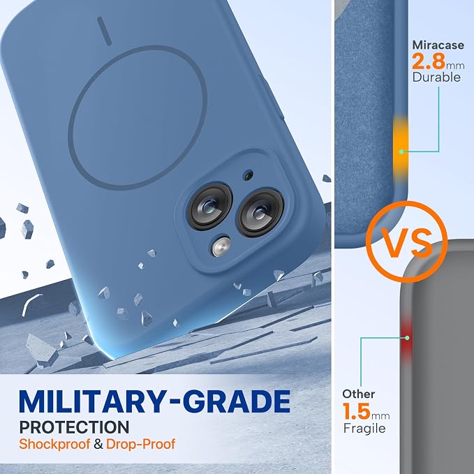 miracase Compatible with iPhone 15 Case, [Soft Anti-Scratch Microfiber Lining], Liquid Silicone Case Gel Rubber Shockproof Drop Protection Phone Case for iPhone 15, Glass Blue - Image 2