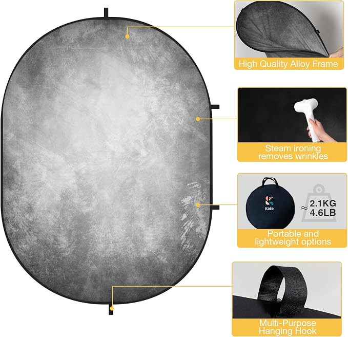 Kate Collapsible Backdrop Gray Black Folding Pop Up Photo Backdrops 148 | Gray Black Photo Background, 5x6.5ft(1.5x2m) Collapsible Backdrop for Photography, Self Tape, Video - Image 7