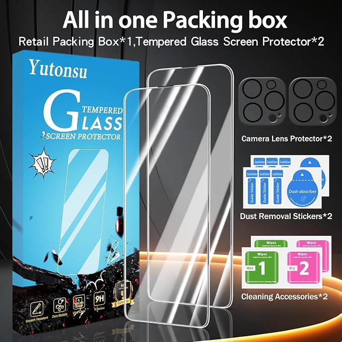 2 Pack Tempered Glass Screen Protector for iPhone 13 Pro Max | with 2 Pack Camera Lens Protector, Anti Scratch, Bubble Free, Case Friendly - Image 8
